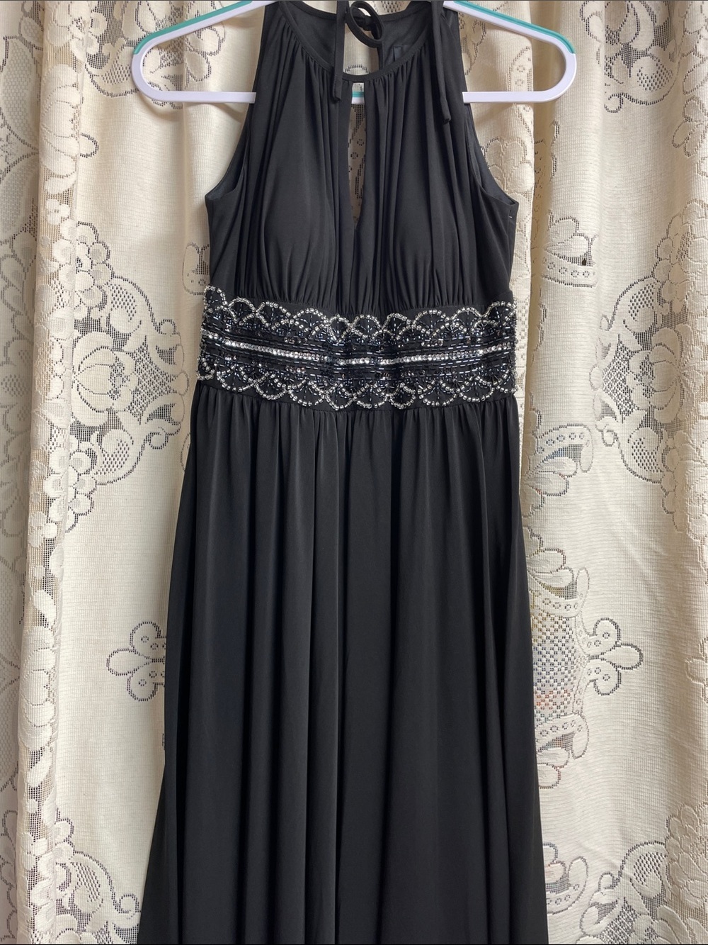 R & M Richards Black Beaded Halter Maxi Dress Size 4